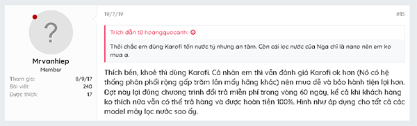 Hệ thống lọc mạnh mẽ của máy lọc nước Karofi được đánh giá cao