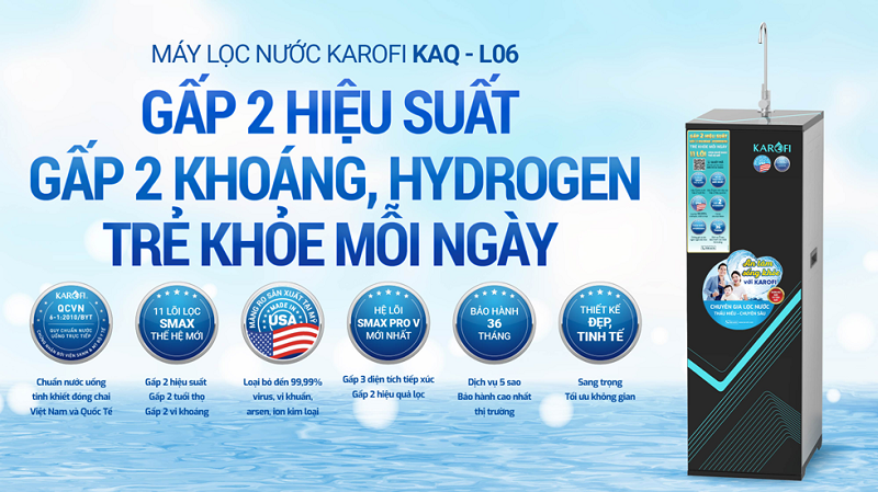 Máy lọc nước Karofi KAQ-L06 sở hữu 11 lõi lọc công nghệ Smax giúp tăng gấp 2 hiệu suất và tuổi thọ