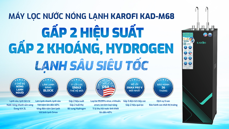 Máy lọc nước Karofi KAD - M68 ứng dụng công nghệ làm lạnh block giúp lạnh nhanh, lạnh sâu đúng ý