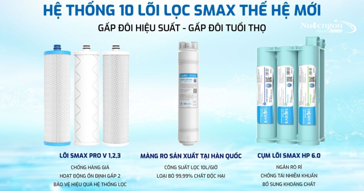 Karofi KAQ-U50K hệ thống 10 lõi lọc smax