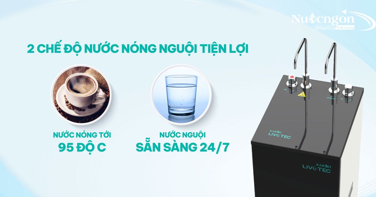 Máy lọc nước nóng lạnh nguội Karofi livotec 615- 2 chế độ nước